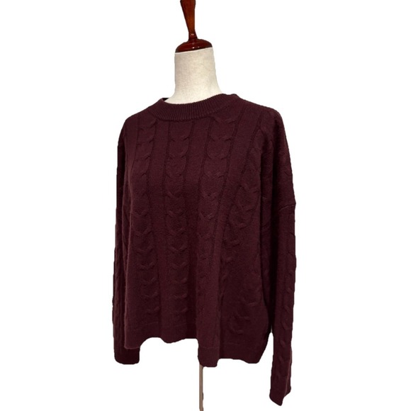 Tuckernuck 100% Cashmere Eloise Cable Knit Boyfriend Oxblood Sweater Women's L - Picture 5 of 10